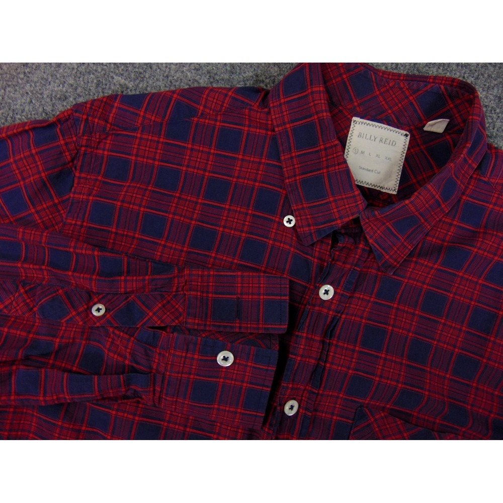 Billy Reid Shirt Mens Small Standard Cut Red Blue Plaid Button Down Designer